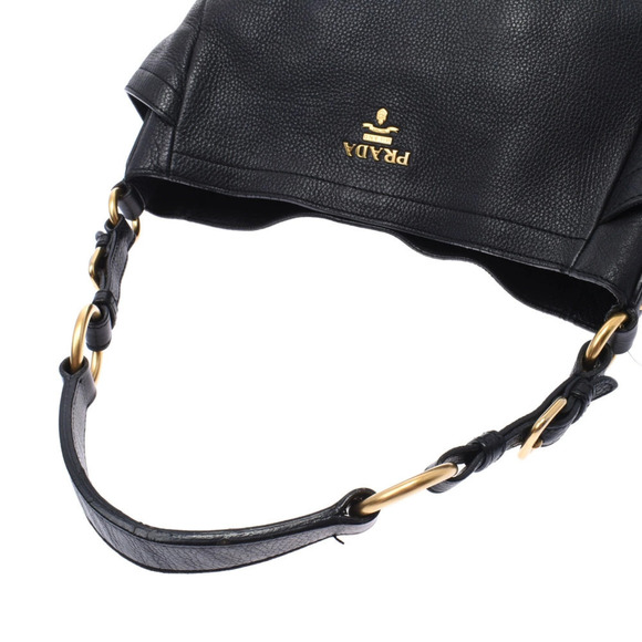 PRADA Hobo Bag Black Leather Embossed Semi Shoulder main image 5